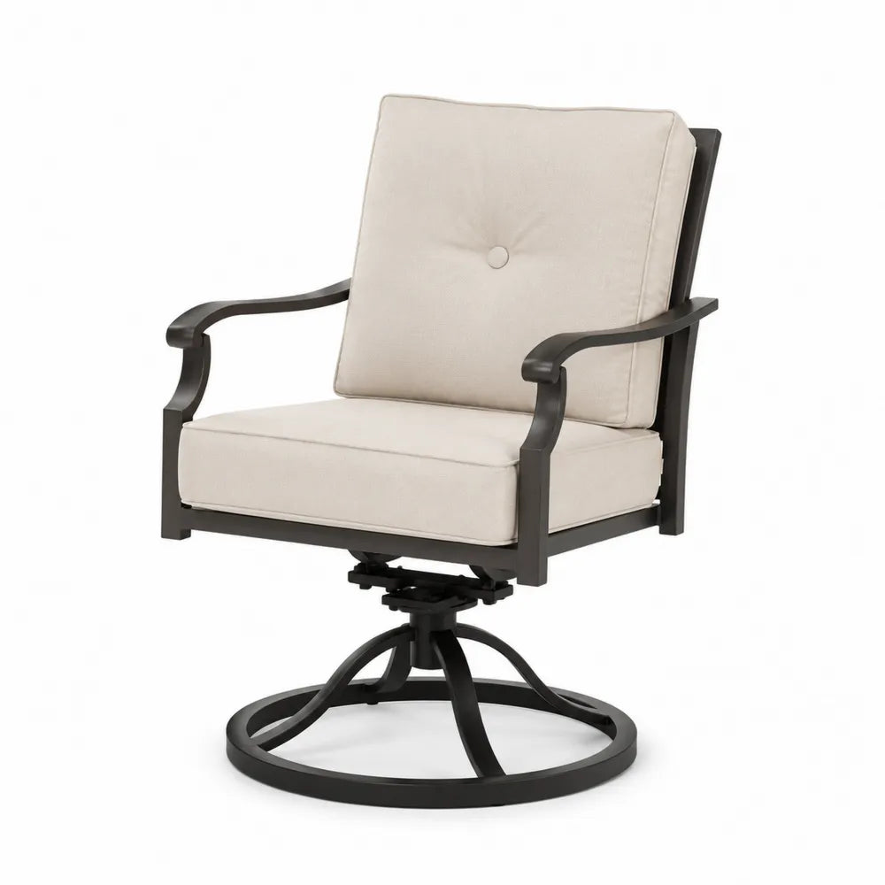 Drehstuhl für Außenbereich Aluminium Polyester Beige 85cm Höhe