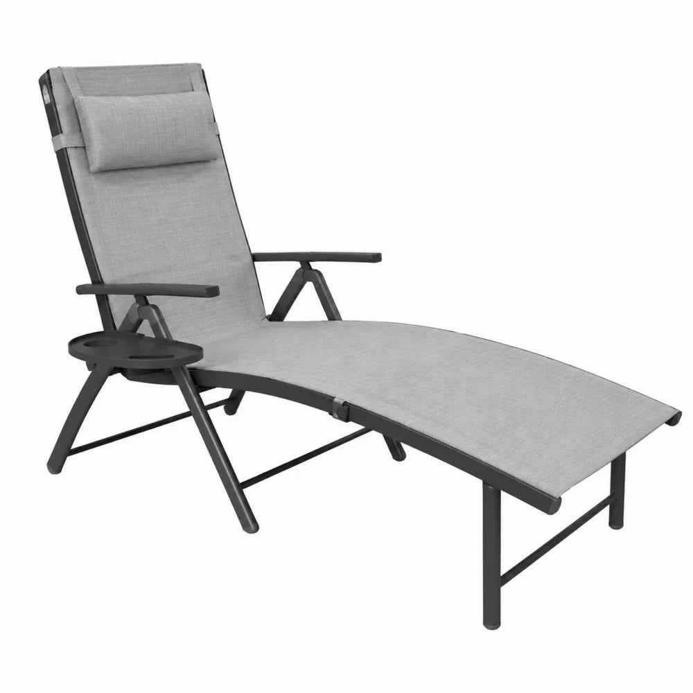 Aluminium Gartenliege mit Textilene Bezug Grau 200x70x45cm
