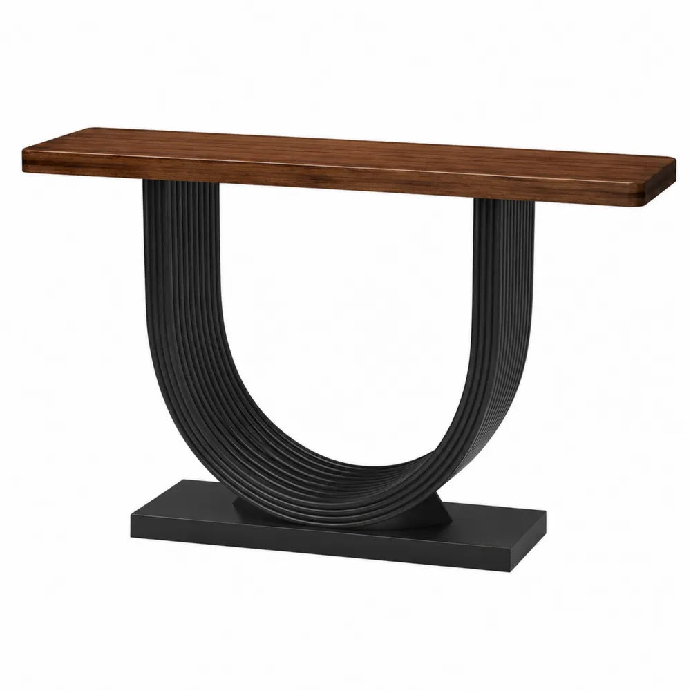 Konsolentisch Walnussholz Schwarz Metallgestell 110cm
