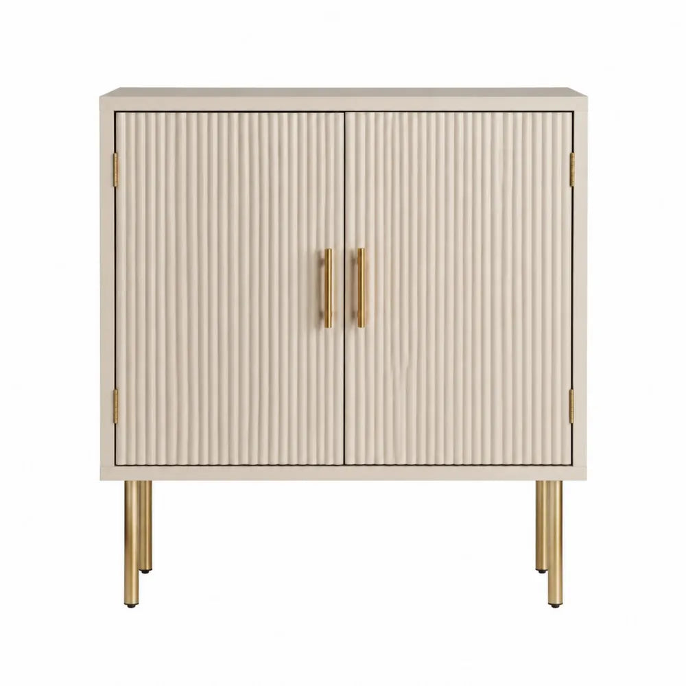 Beiges Sideboard mit Türen aus Holz und Metall 80x35x90 cm
