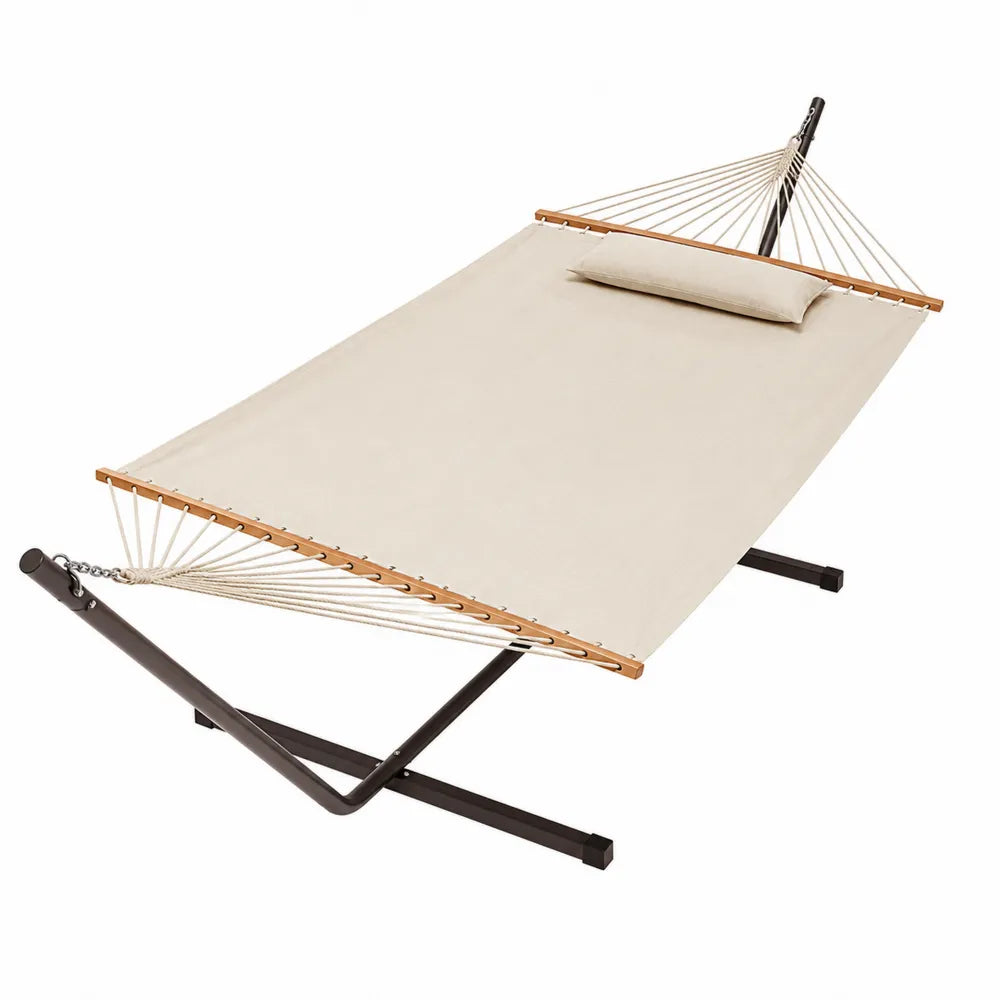Hängematte mit Gestell Beige Segeltuch Stahl