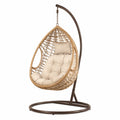 Hängesessel Polyrattan Beige mit Metallständer und Kissen