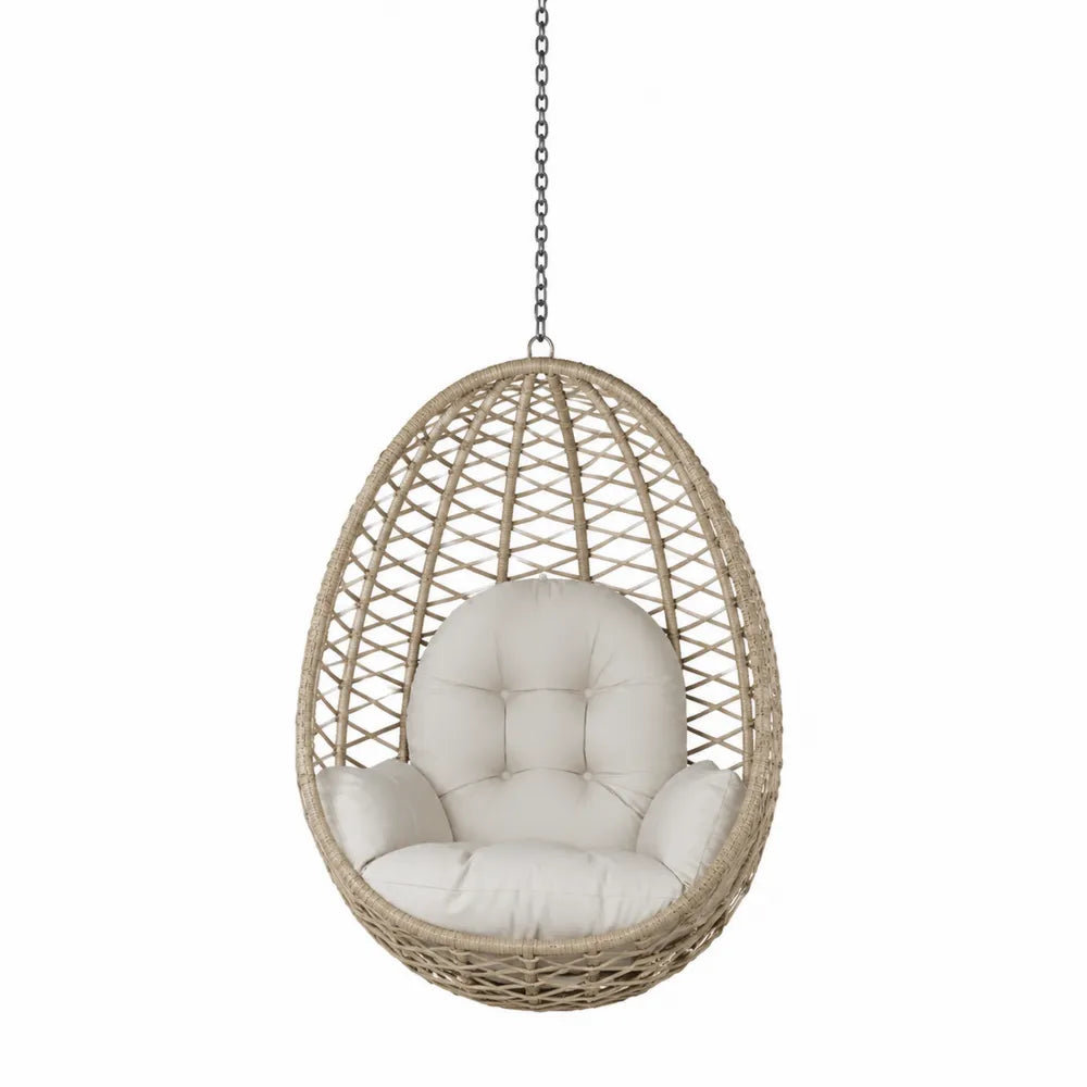 Hängesessel Rattan mit Polyesterkissen Beige