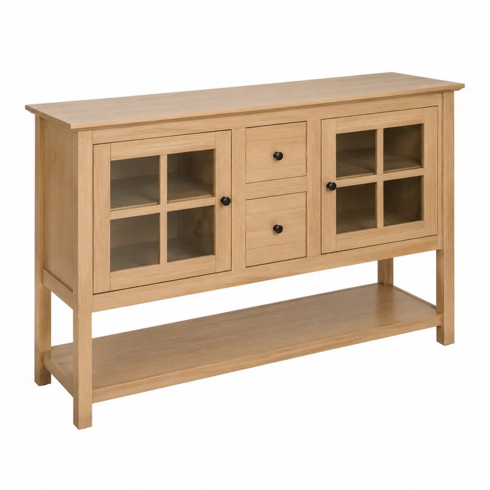 Eichenholz Sideboard mit Glastüren 120x35x85 cm