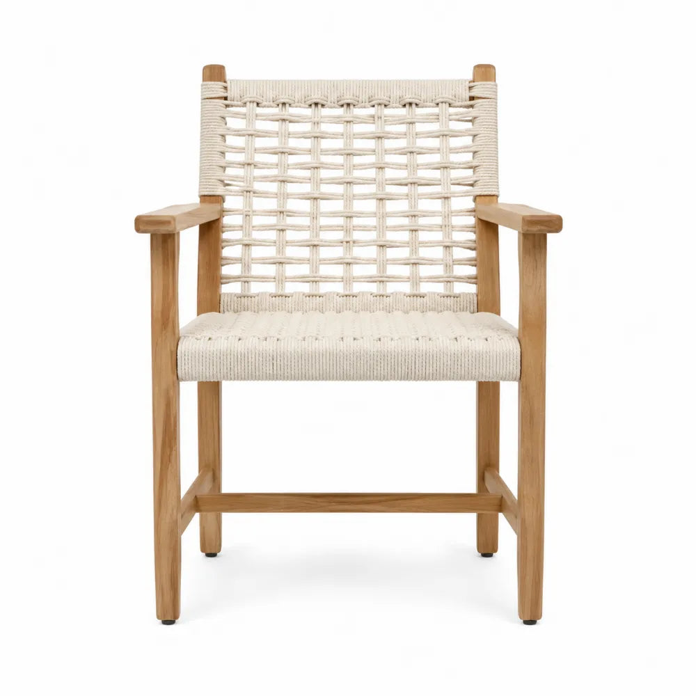 Gartenstuhl aus Teakholz mit Polypropylenseilgeflecht Beige 60 cm x 60 cm x 85 cm