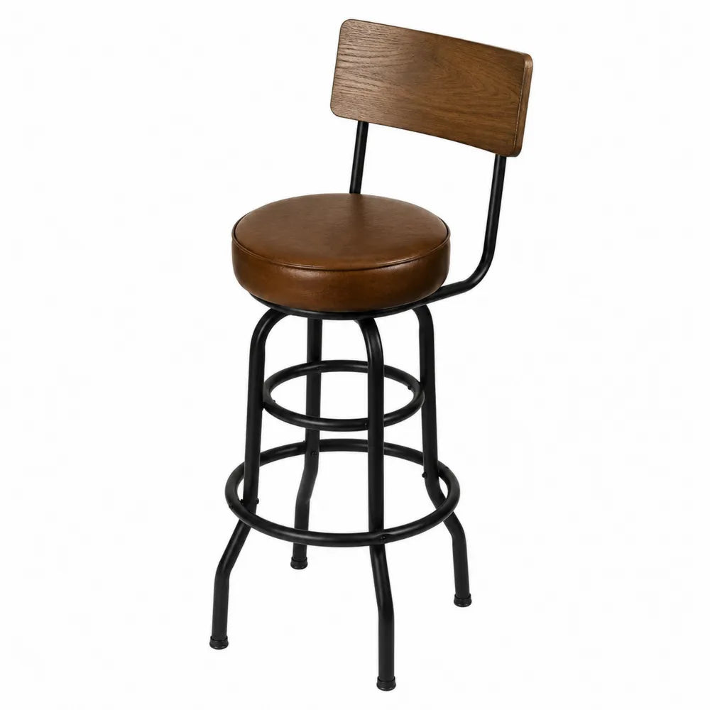 Barhocker mit Lehne Braun PU-Leder Eichenholz Metall