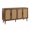 Sideboard Massivholz Braun mit Rattan-Geflecht 160x40x80 cm