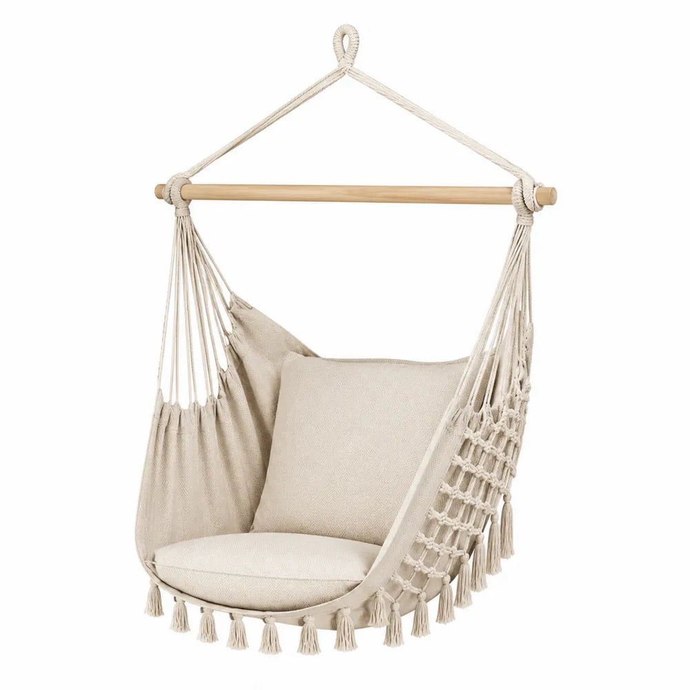 Hängesessel aus Baumwolle Beige mit Kissen