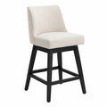Barhocker mit Polyesterbezug in Beige, Schwarzes Massivholzgestell