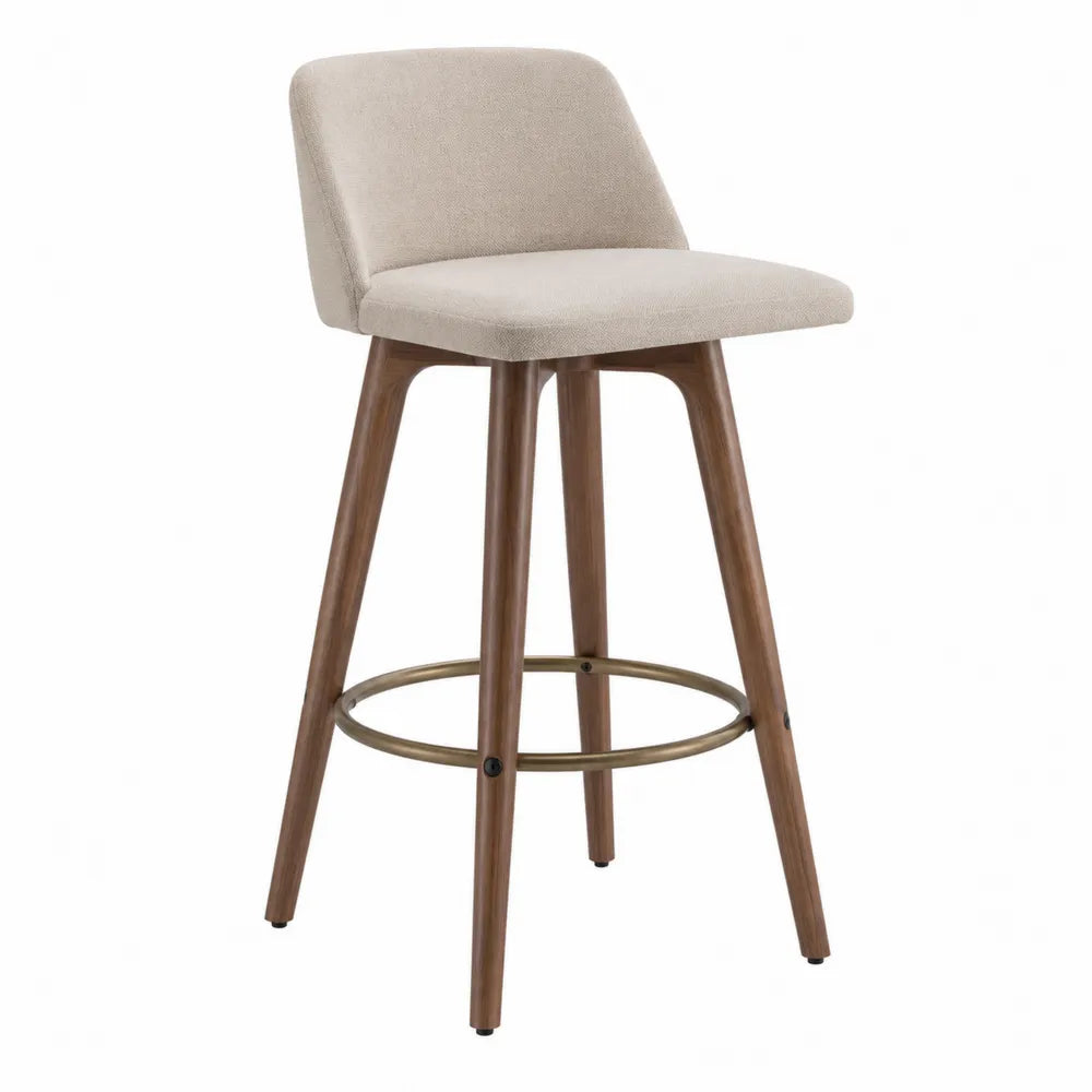 Barhocker mit Polyesterstoff und Walnussholzbeinen