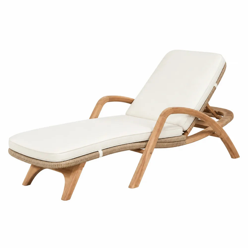 Liegestuhl aus Eukalyptusholz und Rattan Beige 200 cm