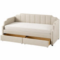 Tagesbett mit Schubladen aus Holz und Samt in Beige