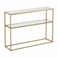 Metall Konsolentisch mit gehärtetem Glas und Marmoroptik, 100x30x80 cm