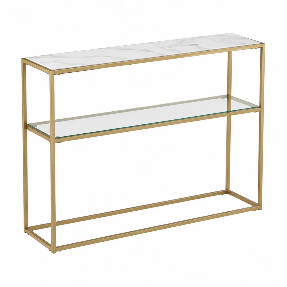 Metall Konsolentisch mit gehärtetem Glas und Marmoroptik, 100x30x80 cm